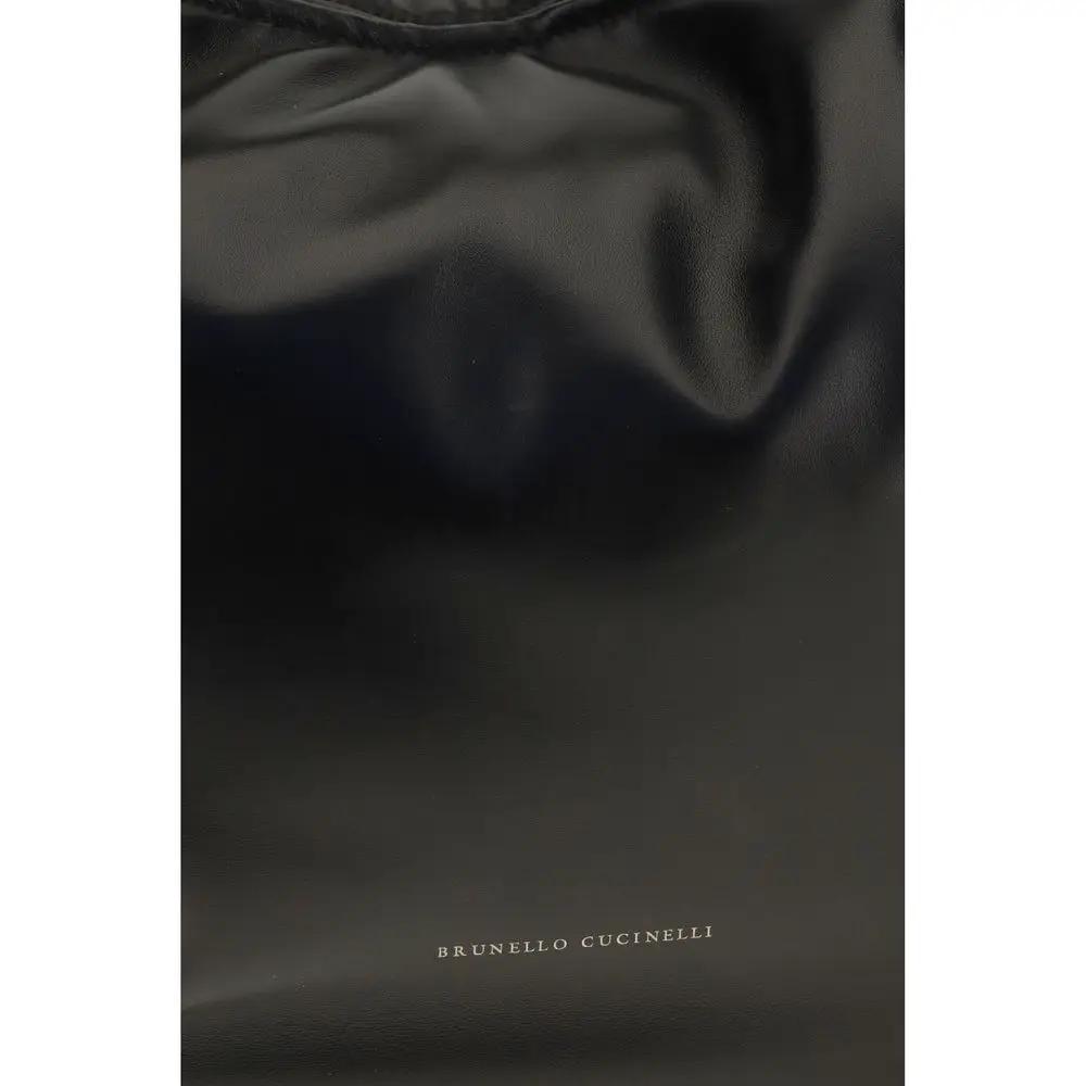 Sac porté épaule Brunello Cucinelli en cuir de veau noir Bos Taurus