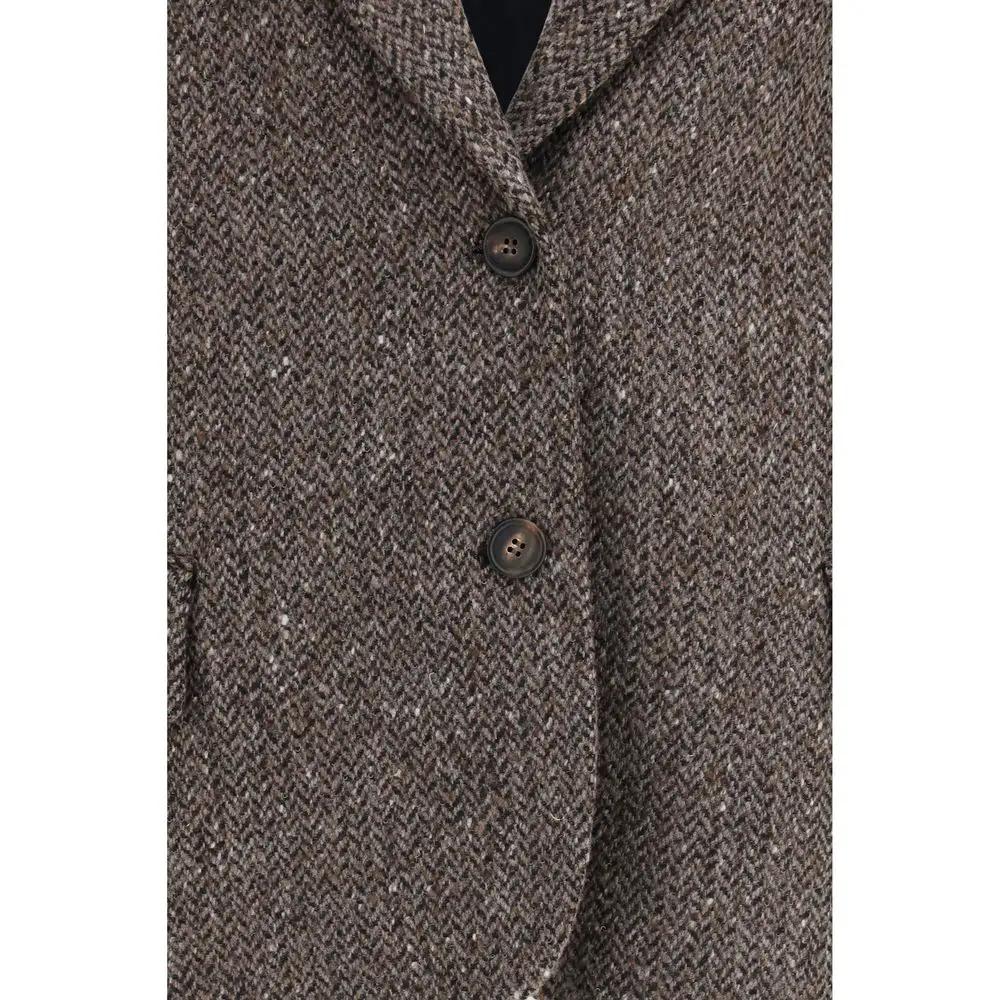 Brunello Cucinelli Brown Wool Oves Aries Biker Jacket