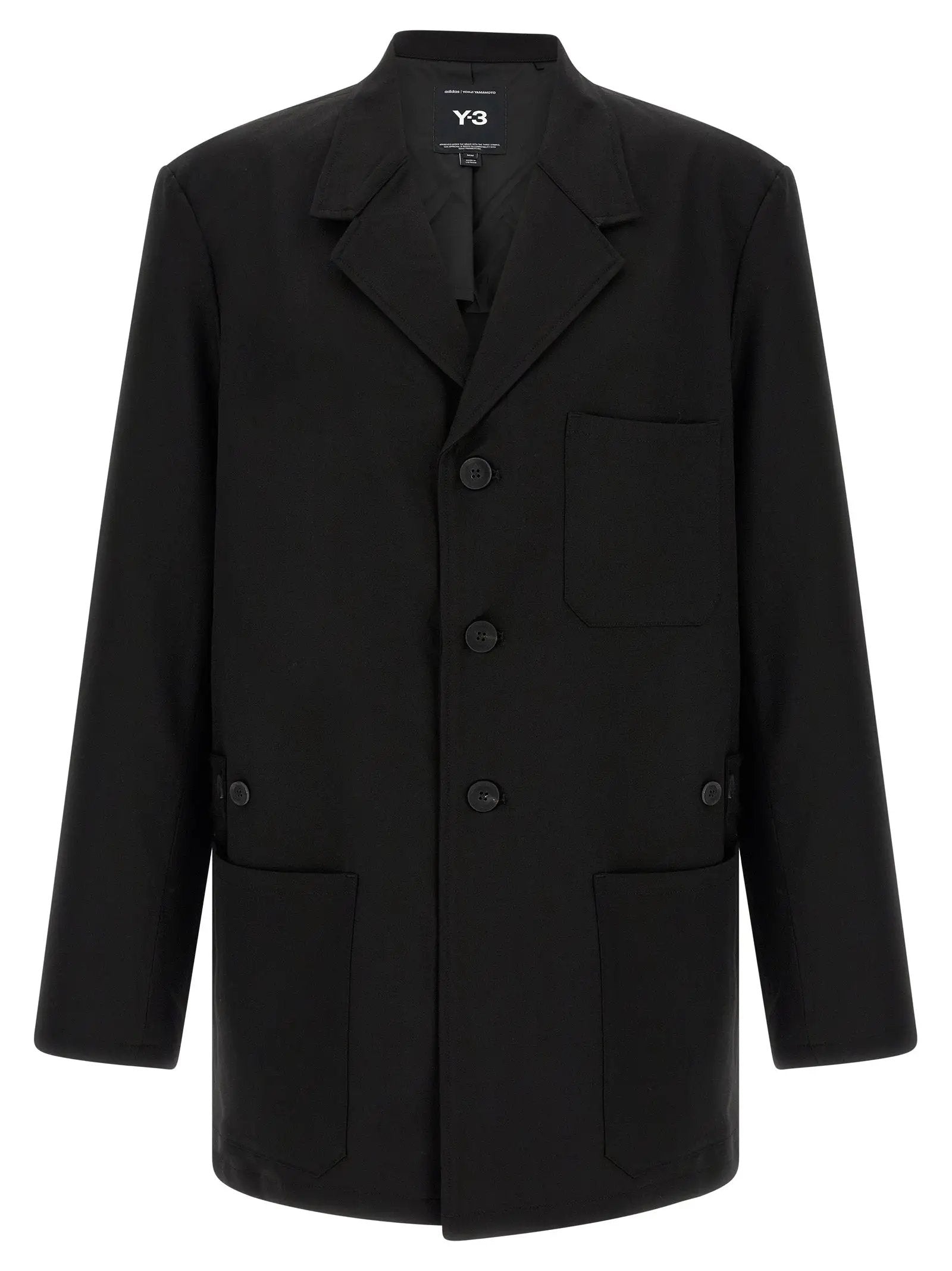 Y-3 Black Wool Full-Length Jacket