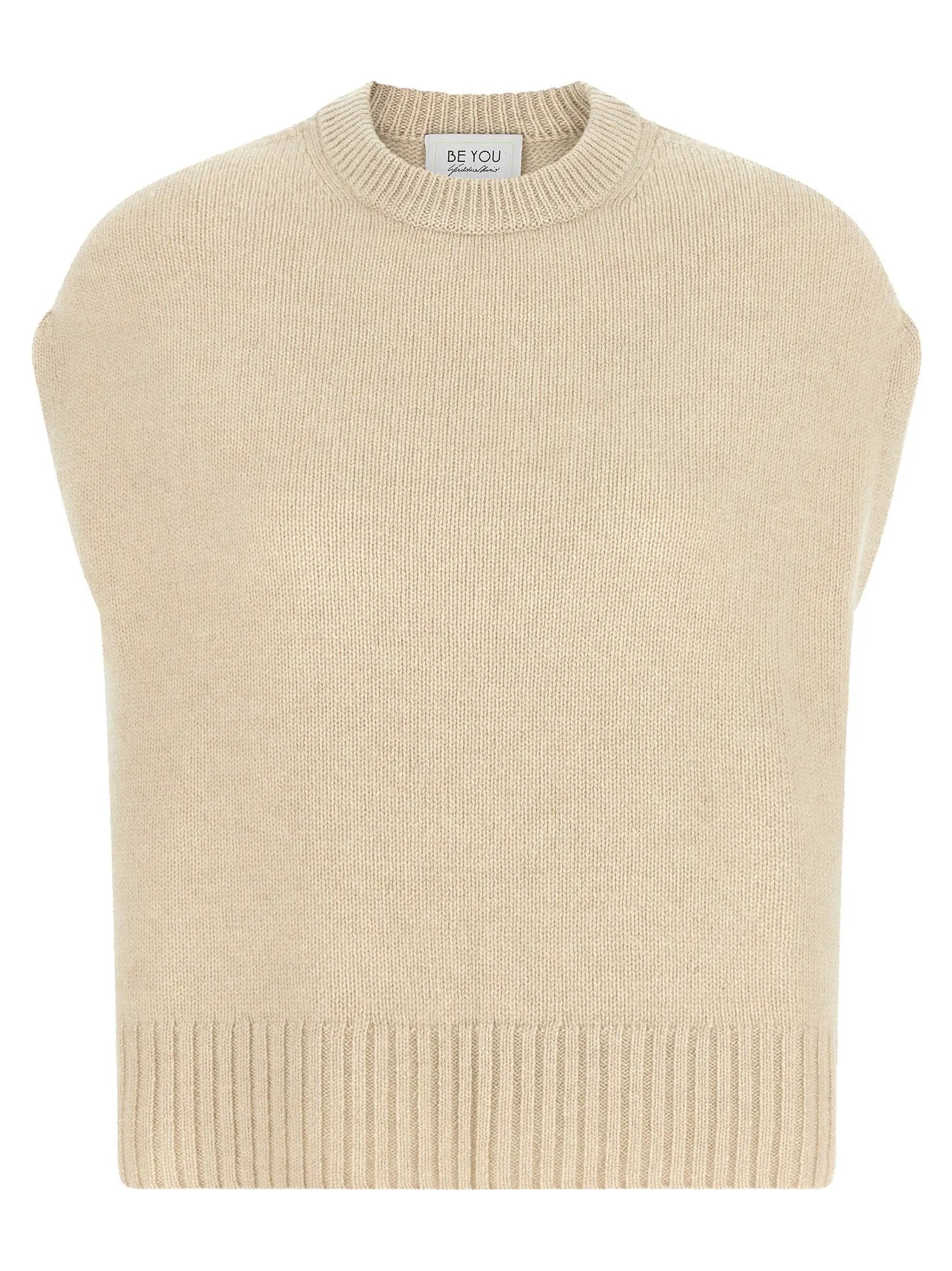 BE YOU Beige Cashmere Sleeveless Jacket