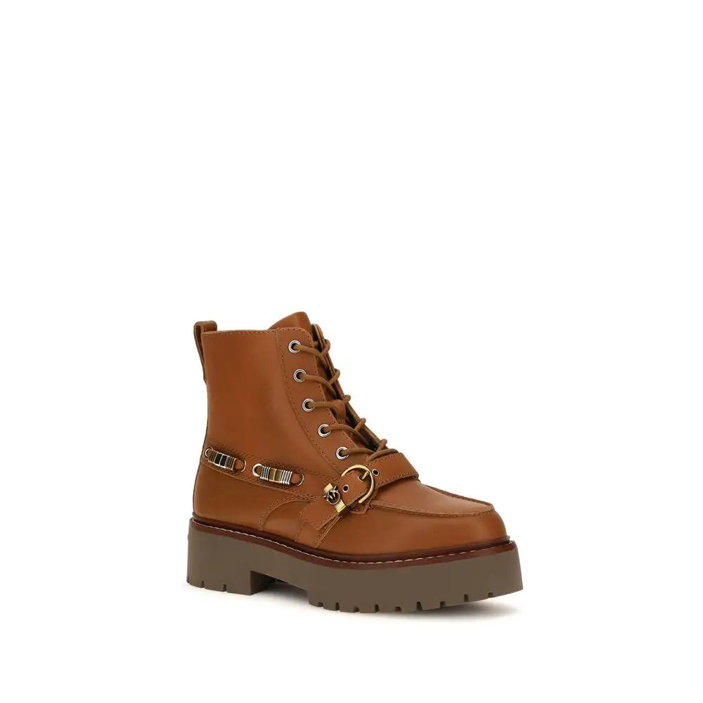 PINKO PINKO Brown Calf Leather Bos Taurus Lace-Up Boots