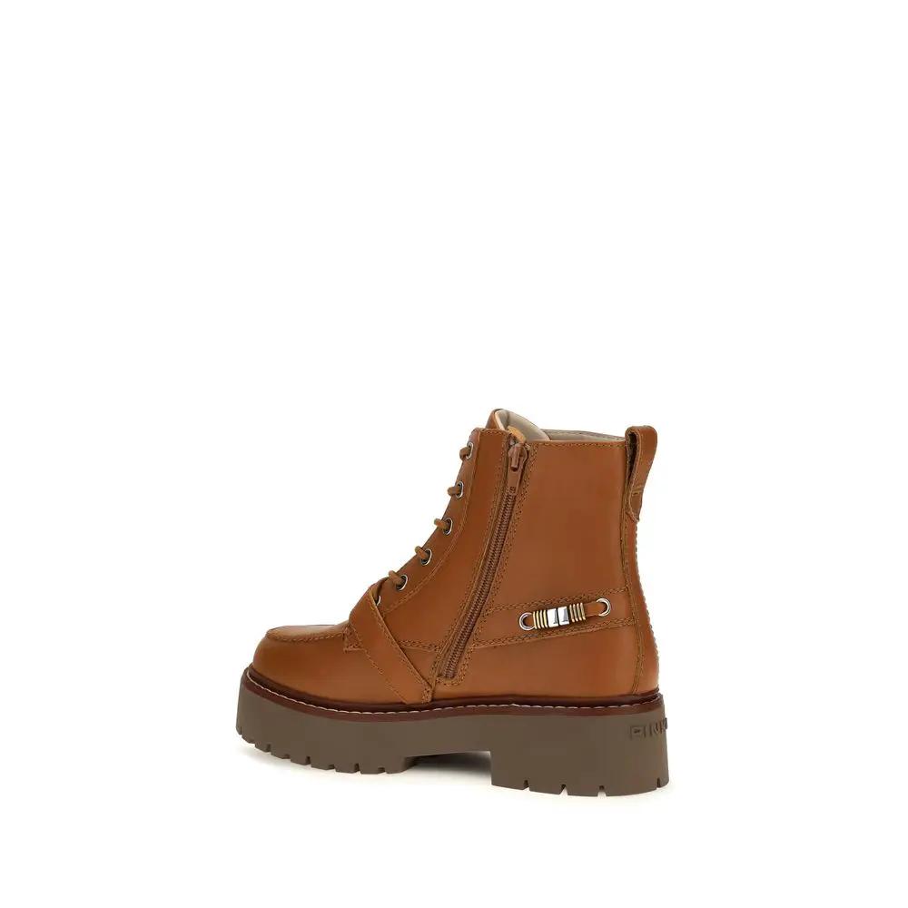 PINKO PINKO Brown Calf Leather Bos Taurus Lace-Up Boots