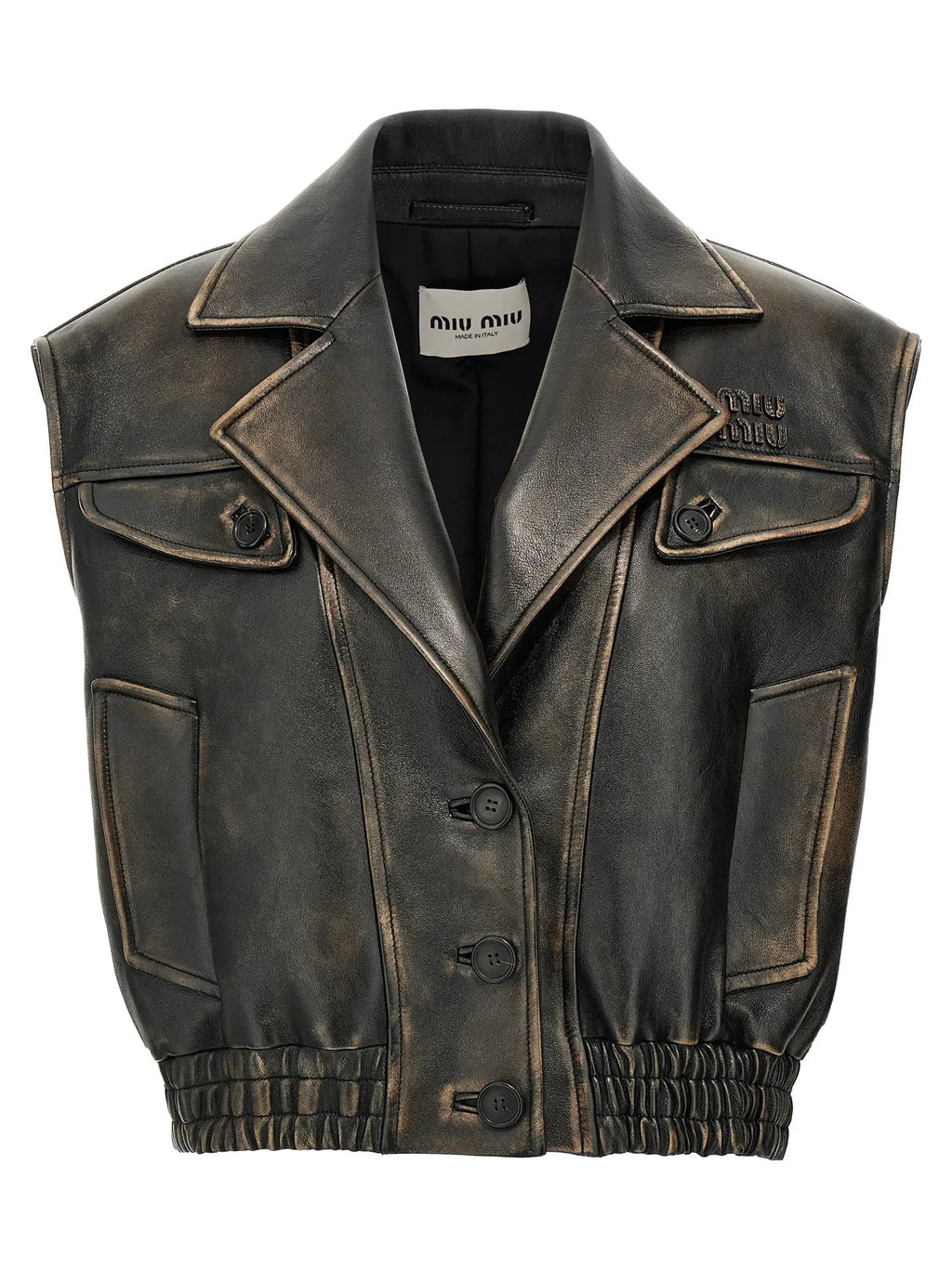 Miu Miu Brown Lamb Leather Sleeveless Jacket