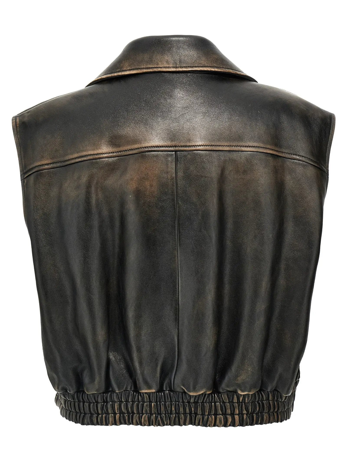 Miu Miu Brown Lamb Leather Sleeveless Jacket