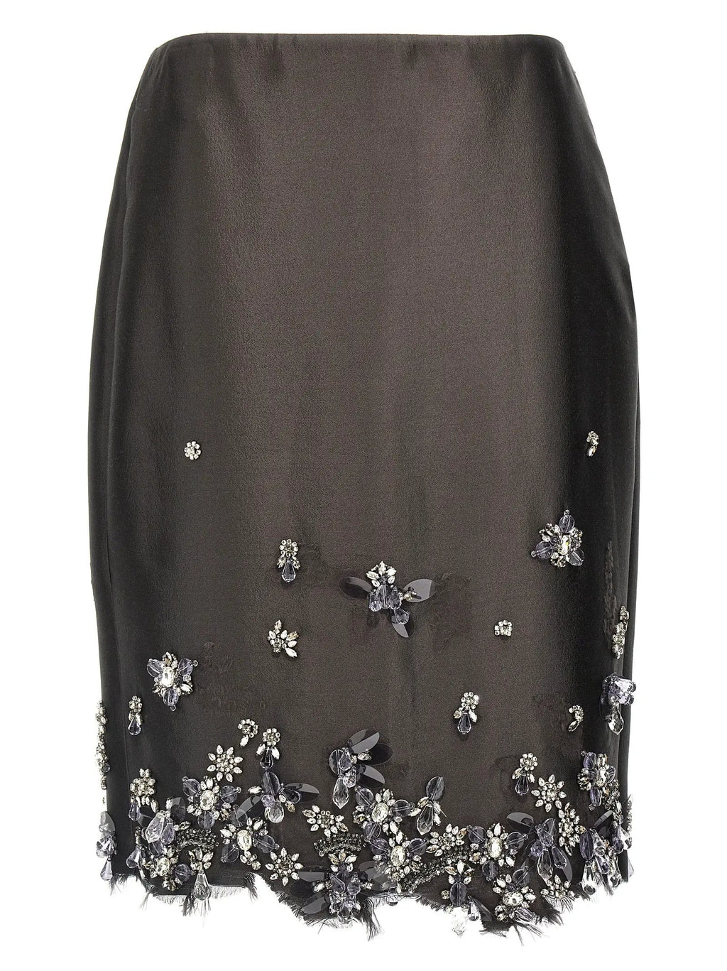 Jupe midi en soie grise Prada