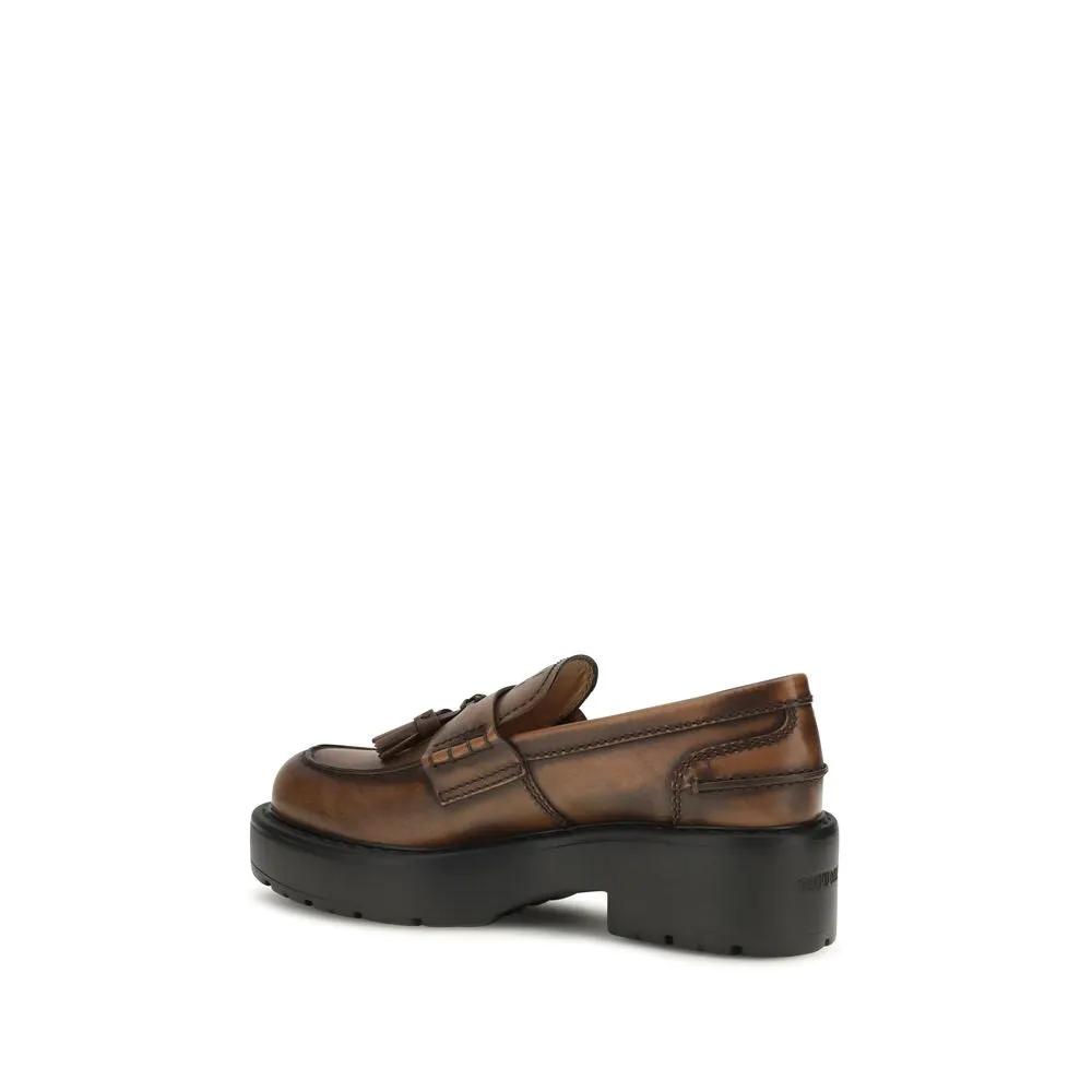 Miu Miu Miu Miu Brown Calf Leather Bos Taurus Platform Loafers