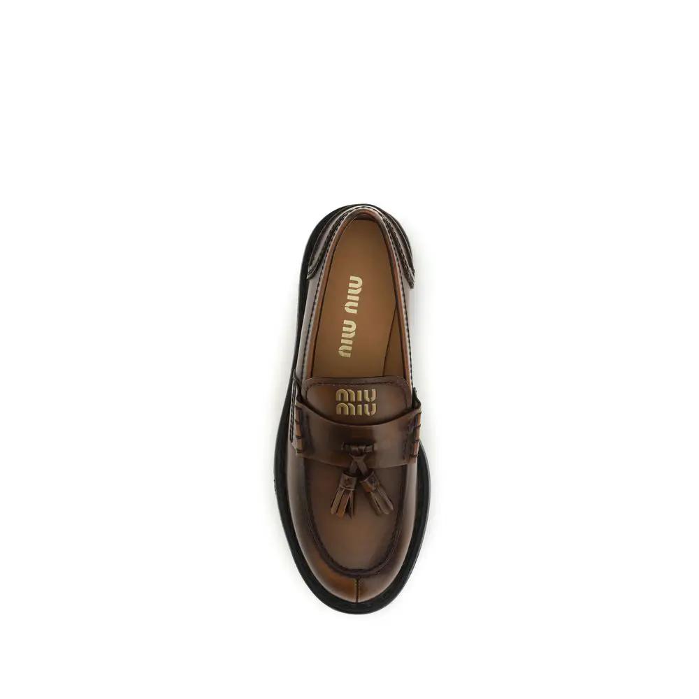 Miu Miu Miu Miu Brown Calf Leather Bos Taurus Platform Loafers