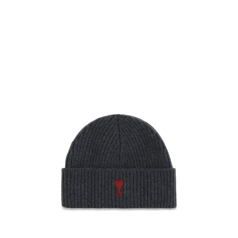 Ami Paris Gray Wool Oves Aries Beanie