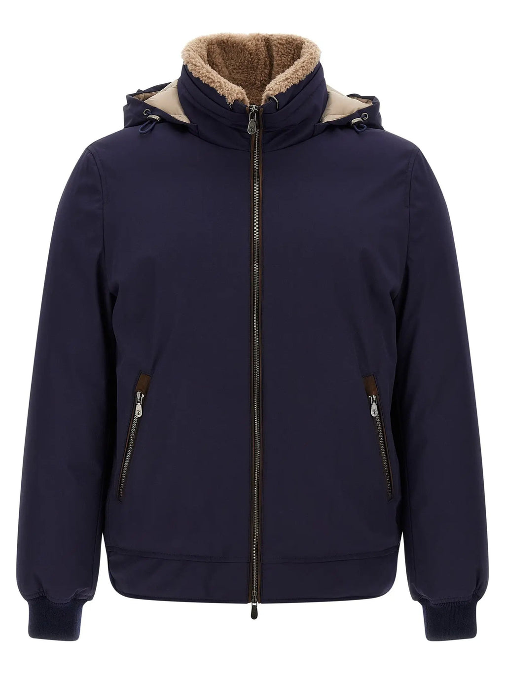 Men's Blue Padded Jacket with Shearling Collar – Brunello Cucinelli