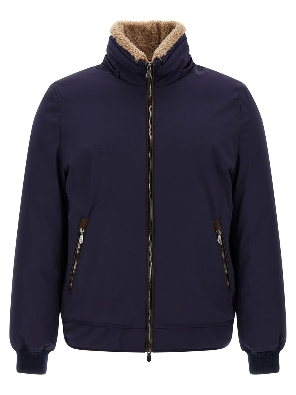 Men's Blue Padded Jacket with Shearling Collar – Brunello Cucinelli