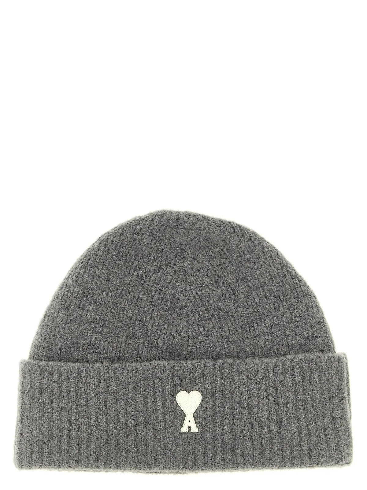 Ami Paris Gray Alpaca Leather Beanie