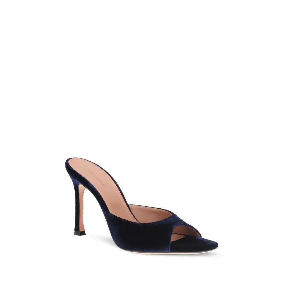Amina Muaddi Amina Muaddi Blue Velvet Stiletto Heel Sandals