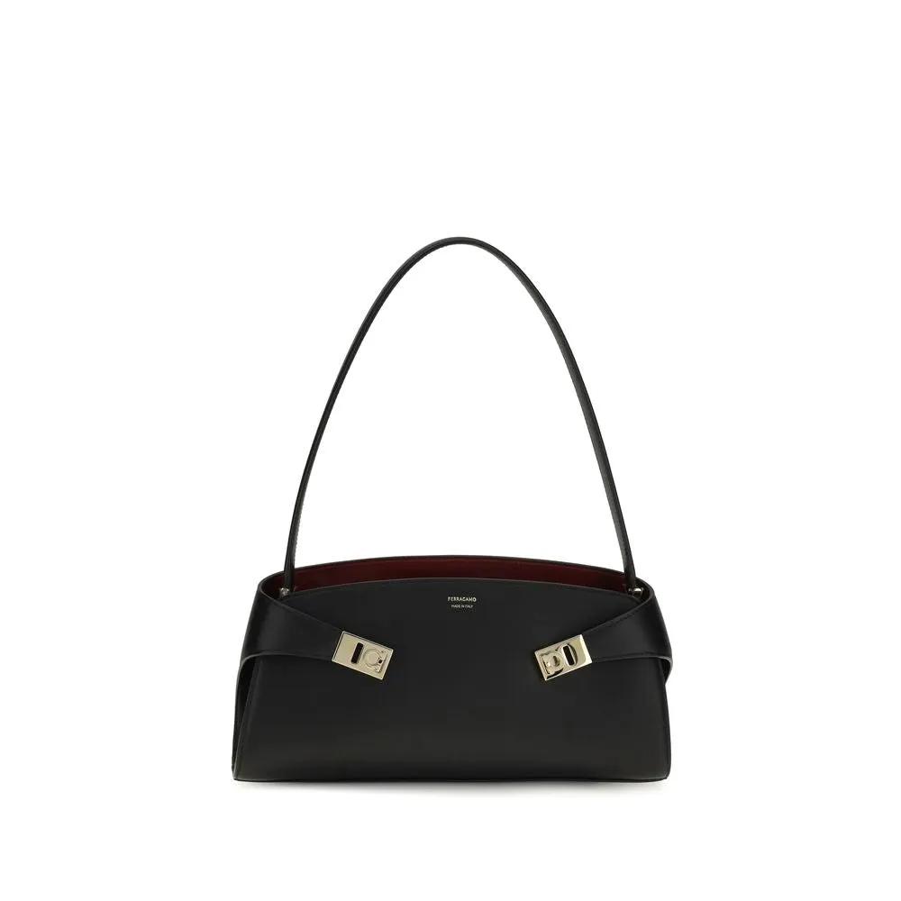 Ferragamo Black Calf Leather Bos Taurus Shoulder Bag