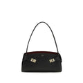 Ferragamo Black Calf Leather Bos Taurus Shoulder Bag