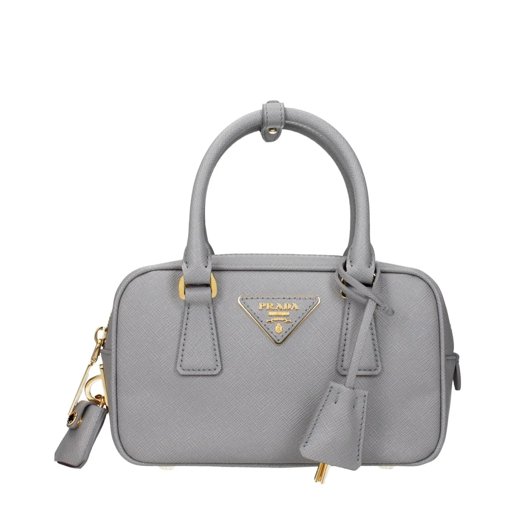 Women's Gray Leather Handbag with Shoulder Strap – Prada