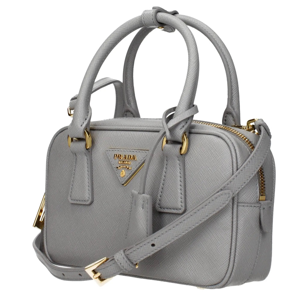 Women's Gray Leather Handbag with Shoulder Strap – Prada