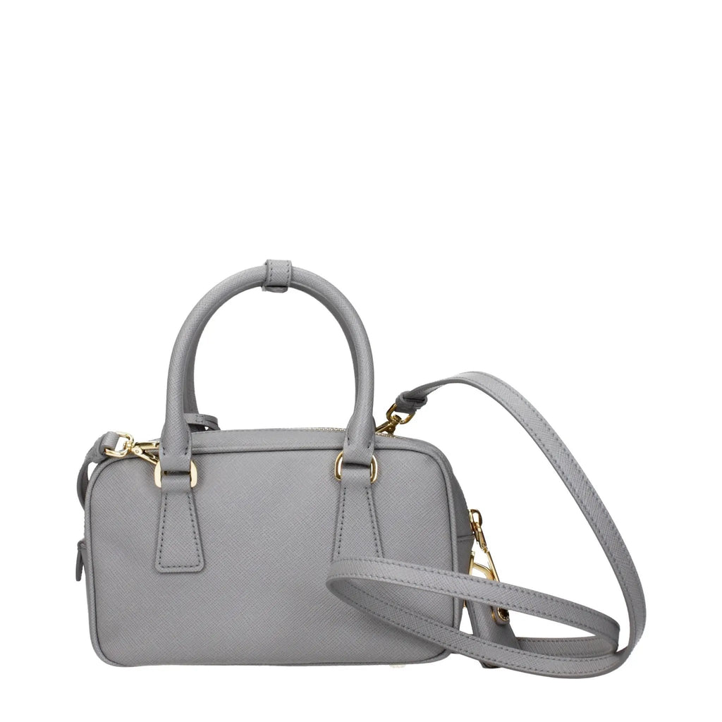 Women's Gray Leather Handbag with Shoulder Strap – Prada