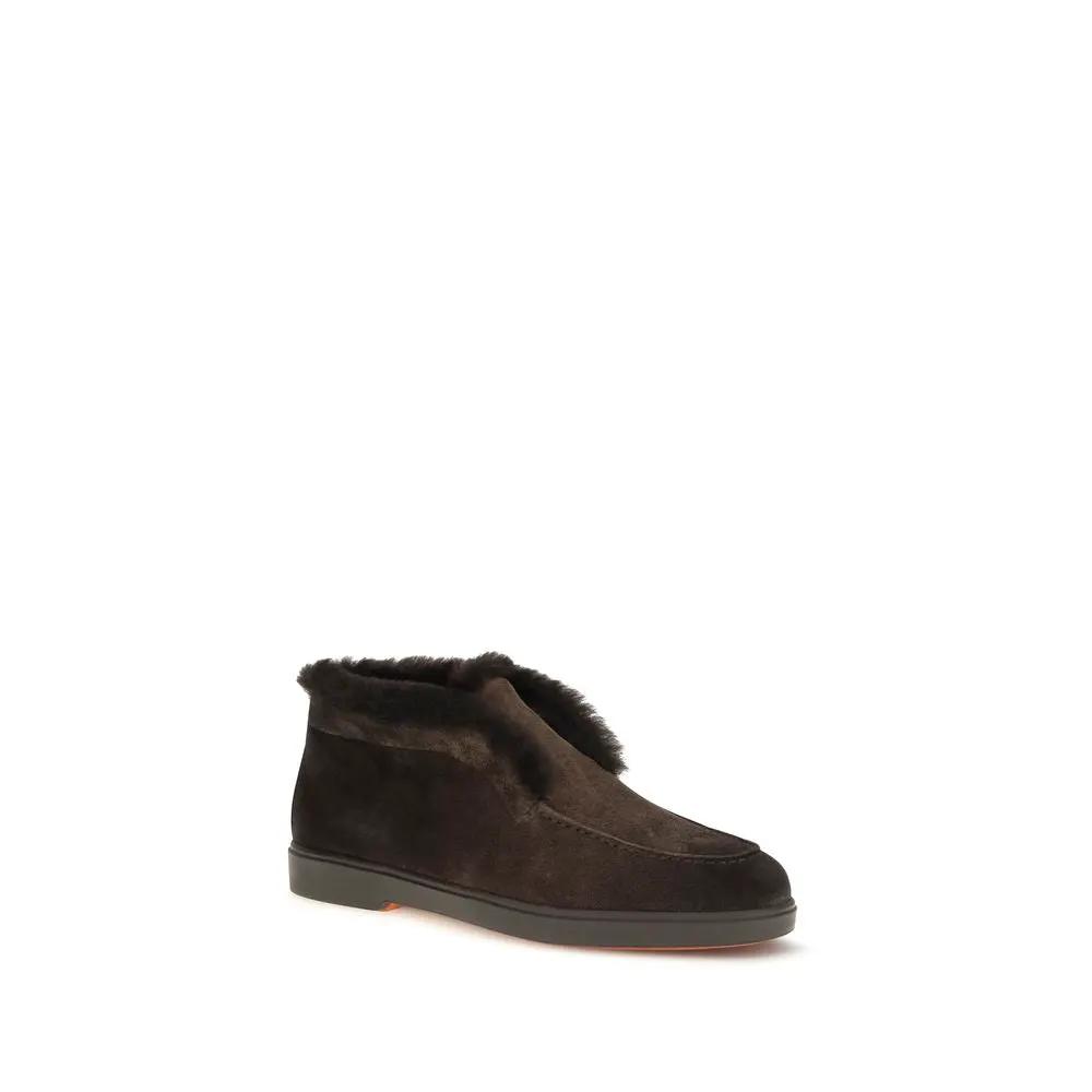 Santoni Santoni Brown Calf Leather Bos Taurus Ankle Boots