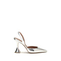 Amina Muaddi Silver Calf Leather Bos Taurus High Heel Pumps