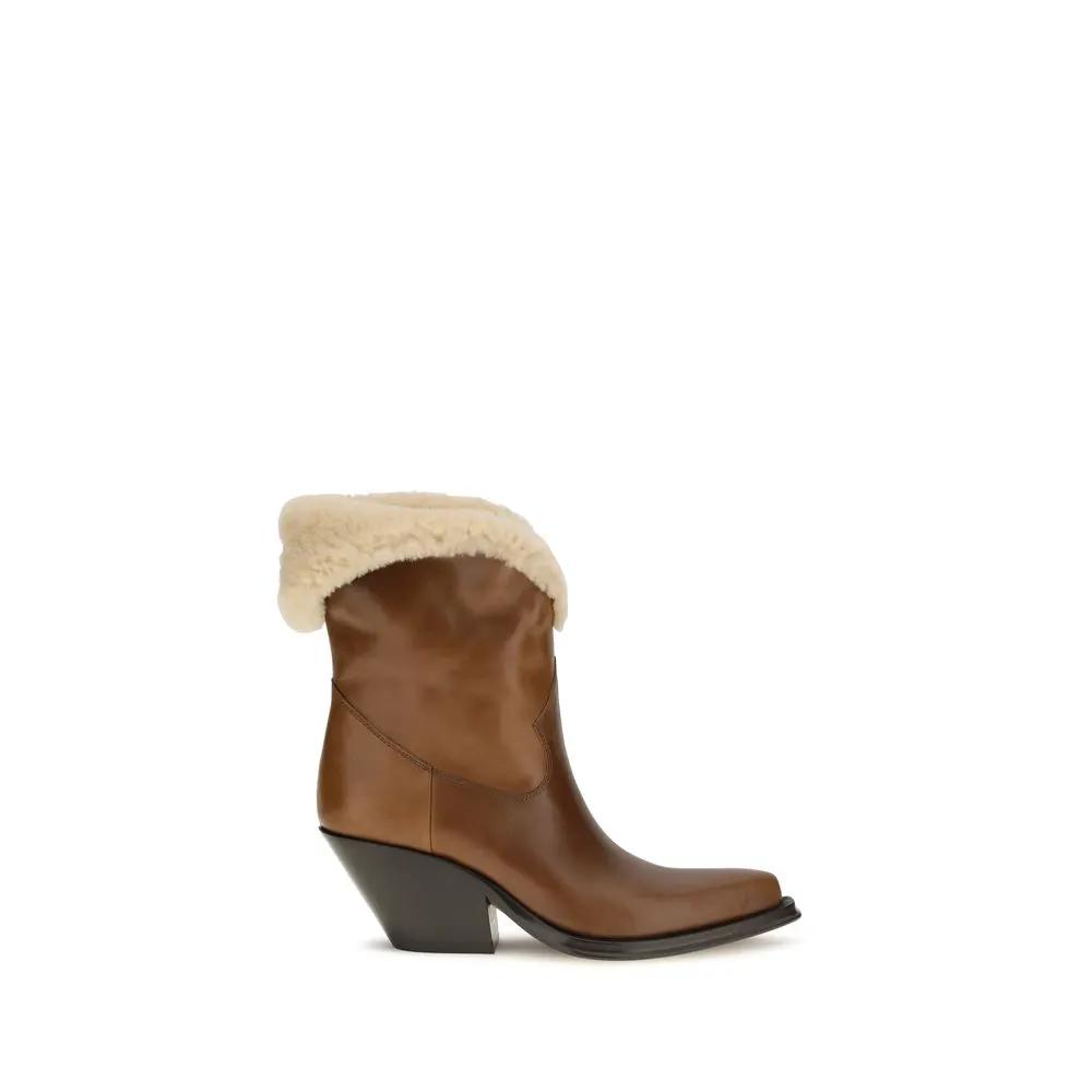 Chloé Chloé Brown Calf Leather Bos Taurus Ankle Boots