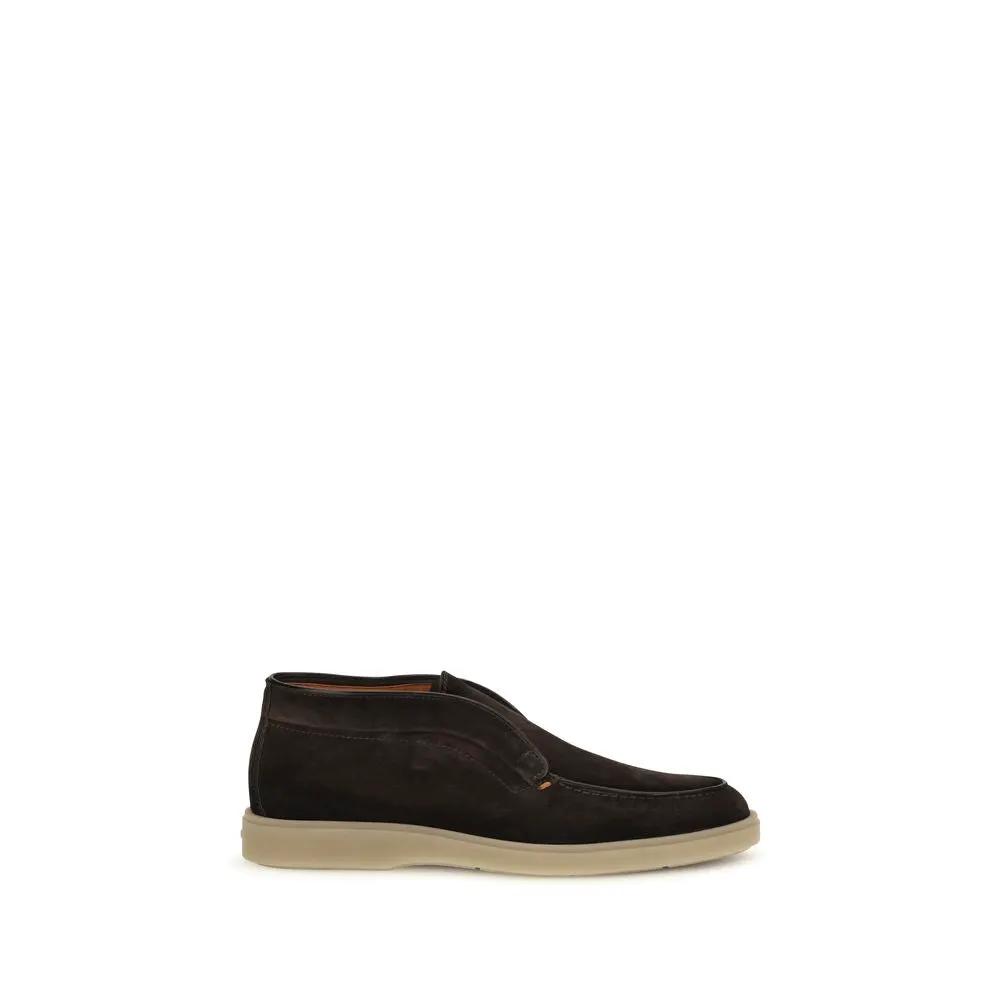 Santoni Santoni Brown Suede Leather Slip-On Loafers