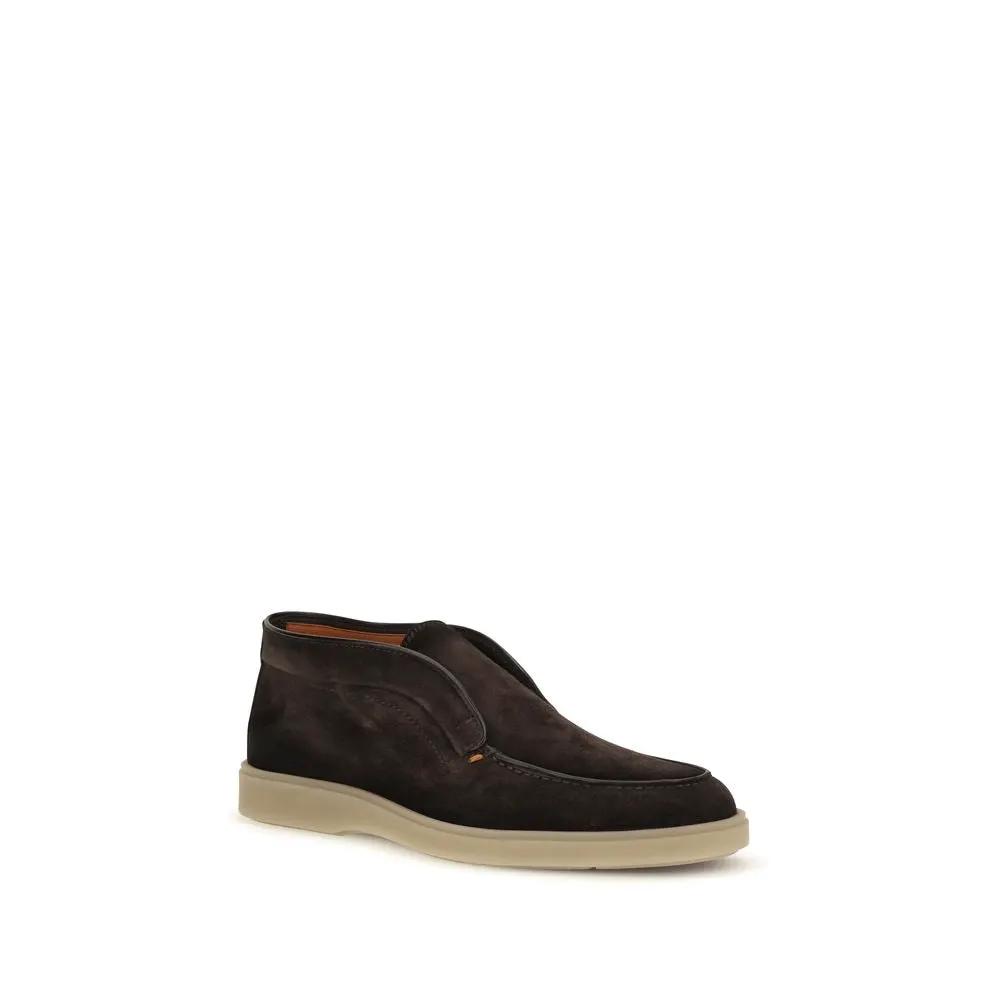 Santoni Santoni Brown Suede Leather Slip-On Loafers