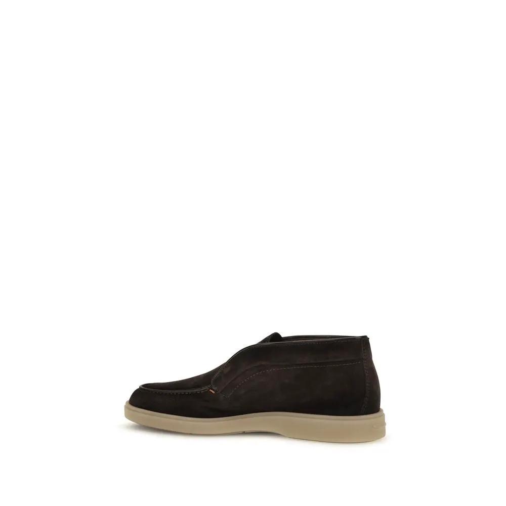 Santoni Santoni Brown Suede Leather Slip-On Loafers