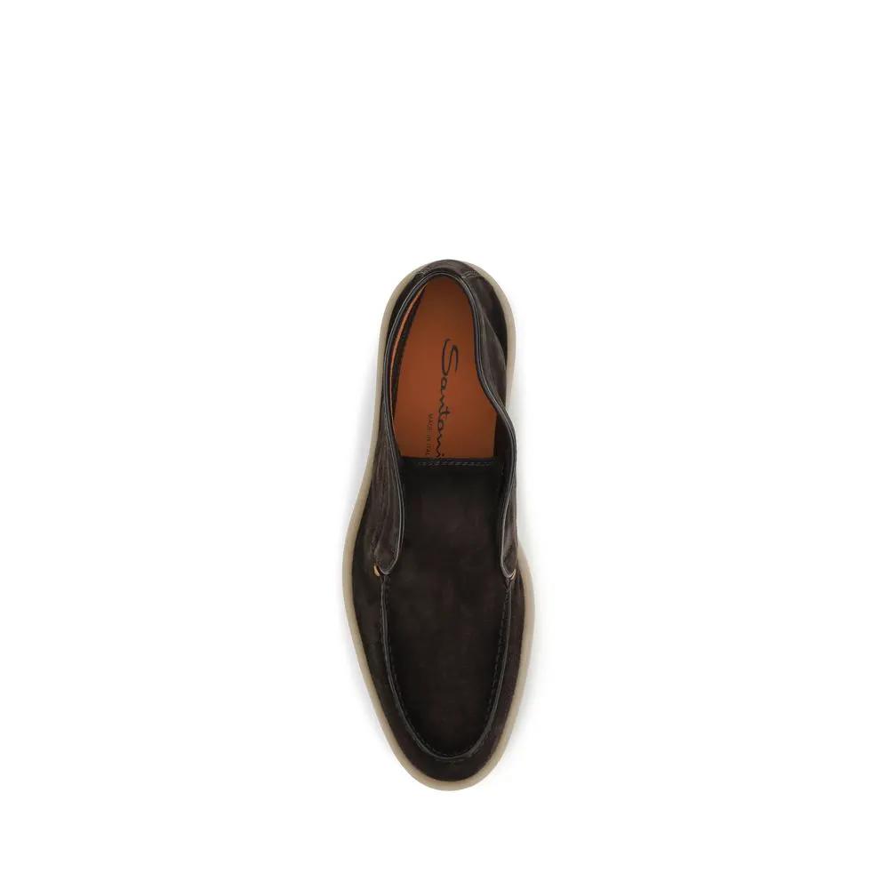 Santoni Santoni Brown Suede Leather Slip-On Loafers