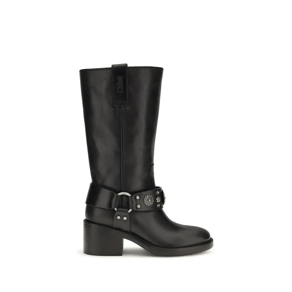 Chloé Chloé Black Calf Leather Bos Taurus Flat Boots