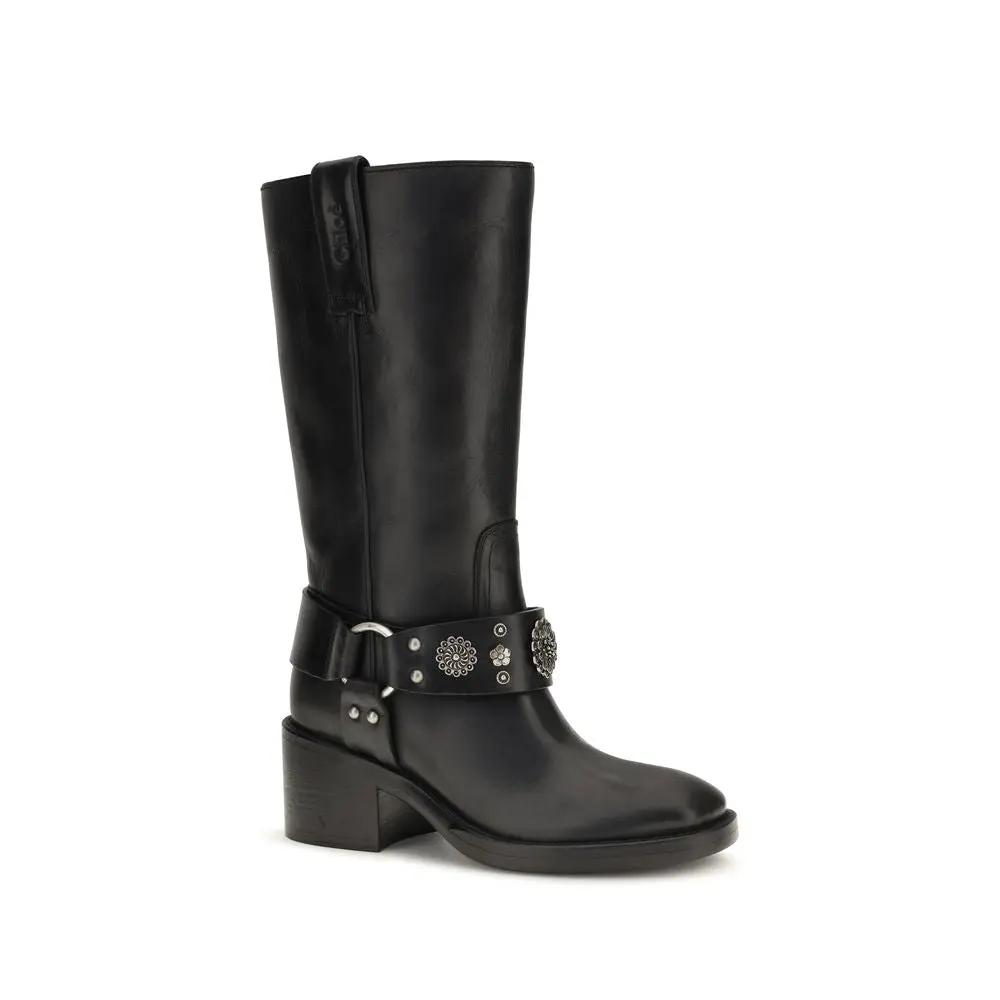 Chloé Chloé Black Calf Leather Bos Taurus Flat Boots