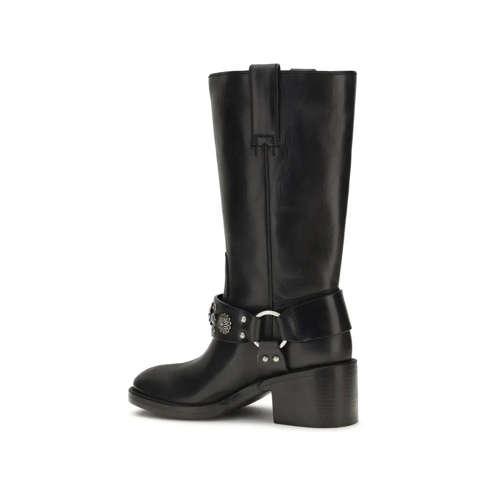 Chloé Chloé Black Calf Leather Bos Taurus Flat Boots