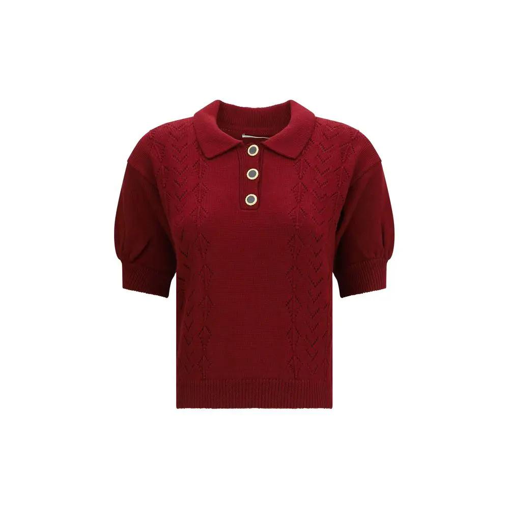 Alessandra Rich Chemise à manches courtes en laine Bordeaux à motif Bélier