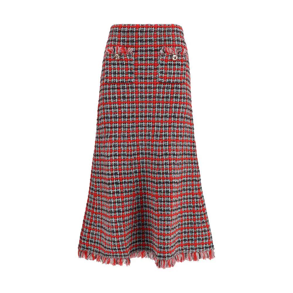 Self-Portrait Red Cotton Midi Skirt
