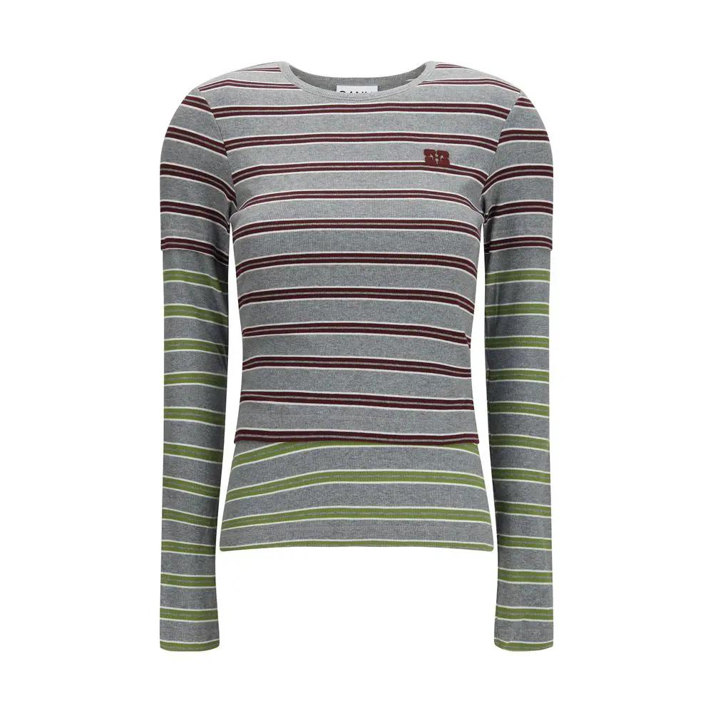 Ganni Gray Cotton Long Sleeve T-Shirt