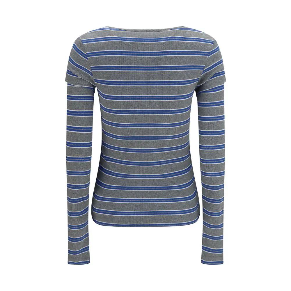 Ganni Gray Cotton Long Sleeve T-Shirt