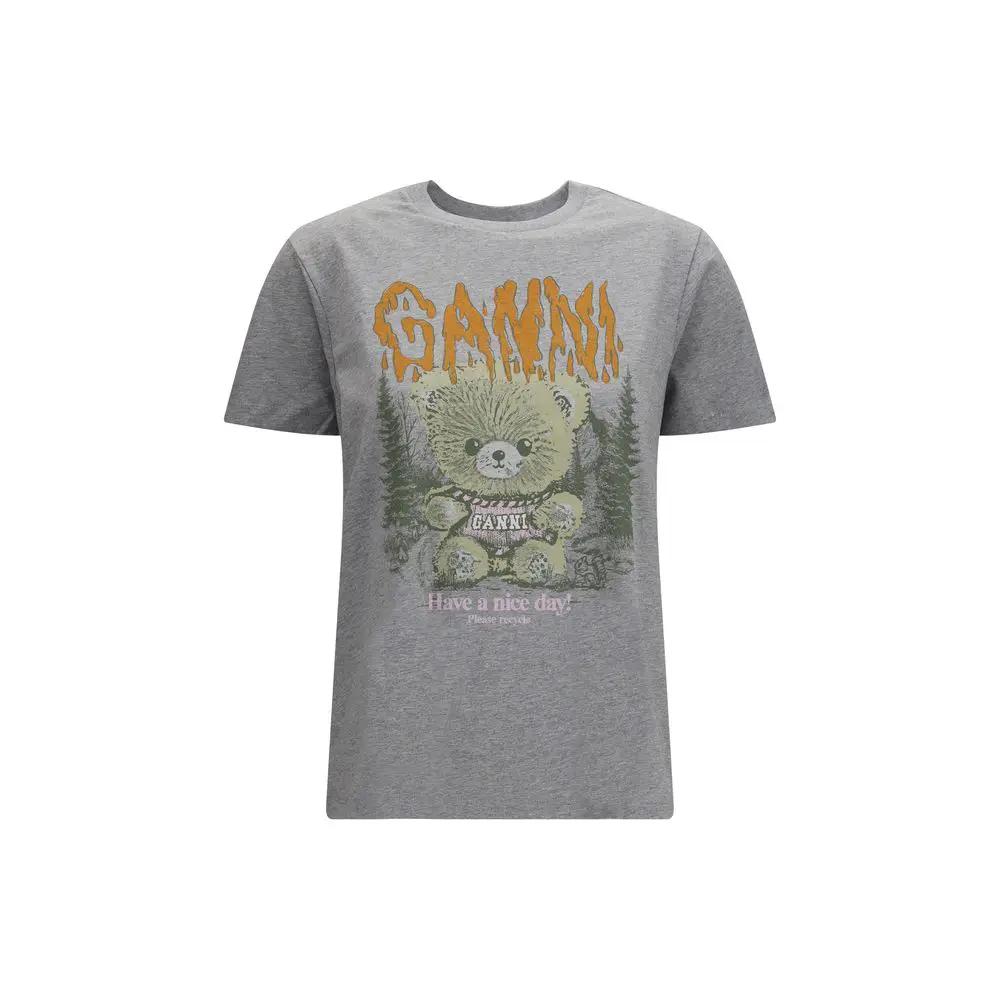 Ganni Gray Cotton T-Shirt
