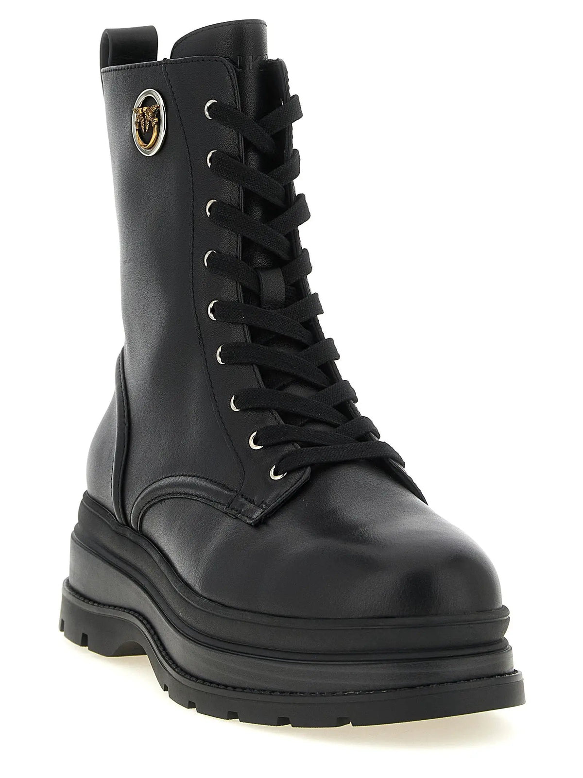 PINKO Black Cowhide Lace-Up Boots