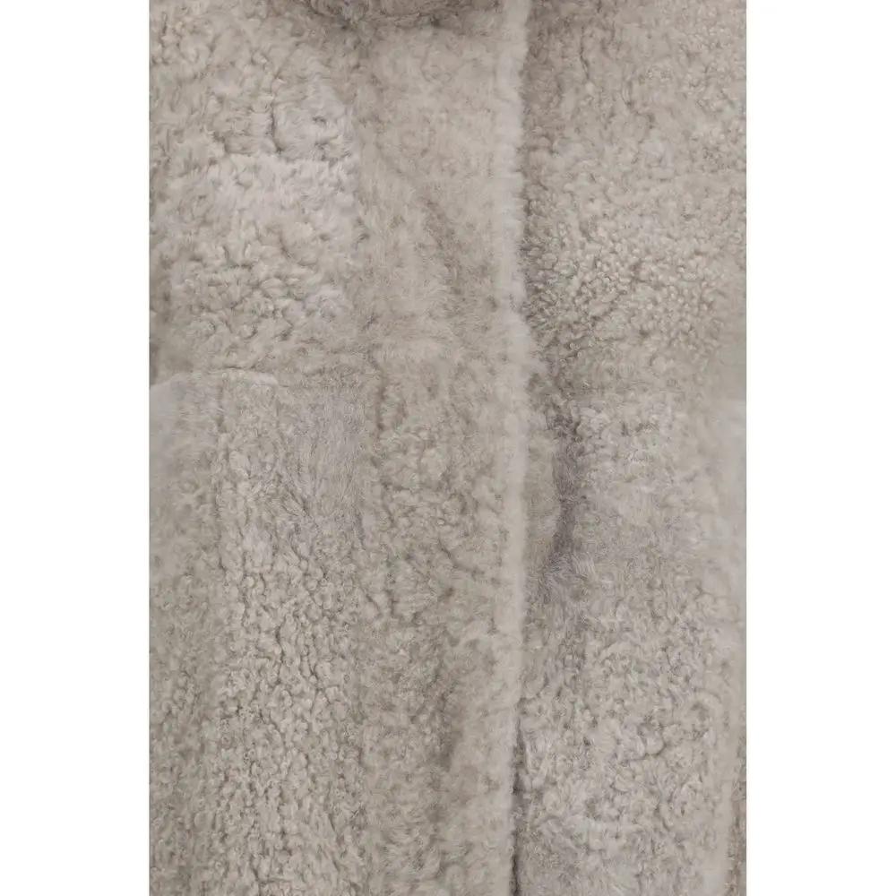 Veste longue Brunello Cucinelli grise en fausse fourrure