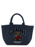 Ganni Blue Organic Cotton Tote Bag
