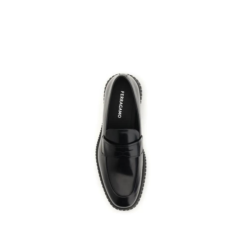 Ferragamo Ferragamo Black Calf Leather Bos Taurus Slip-On Loafers
