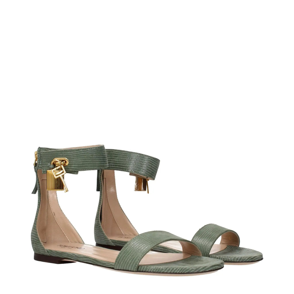 Sandales plates en cuir vert Tom Ford
