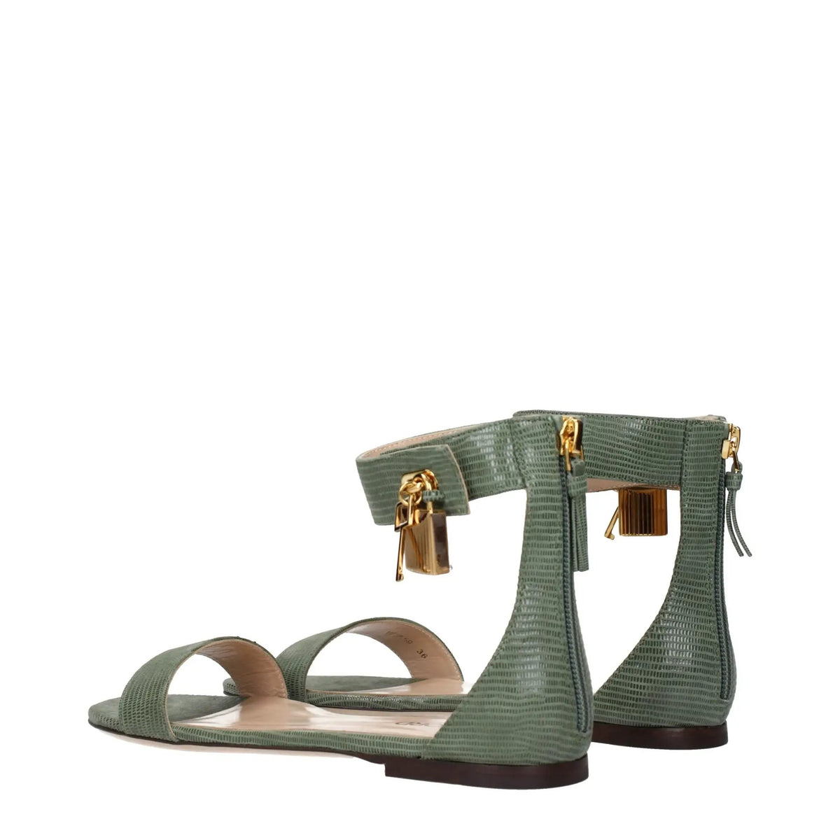 Sandales plates en cuir vert Tom Ford