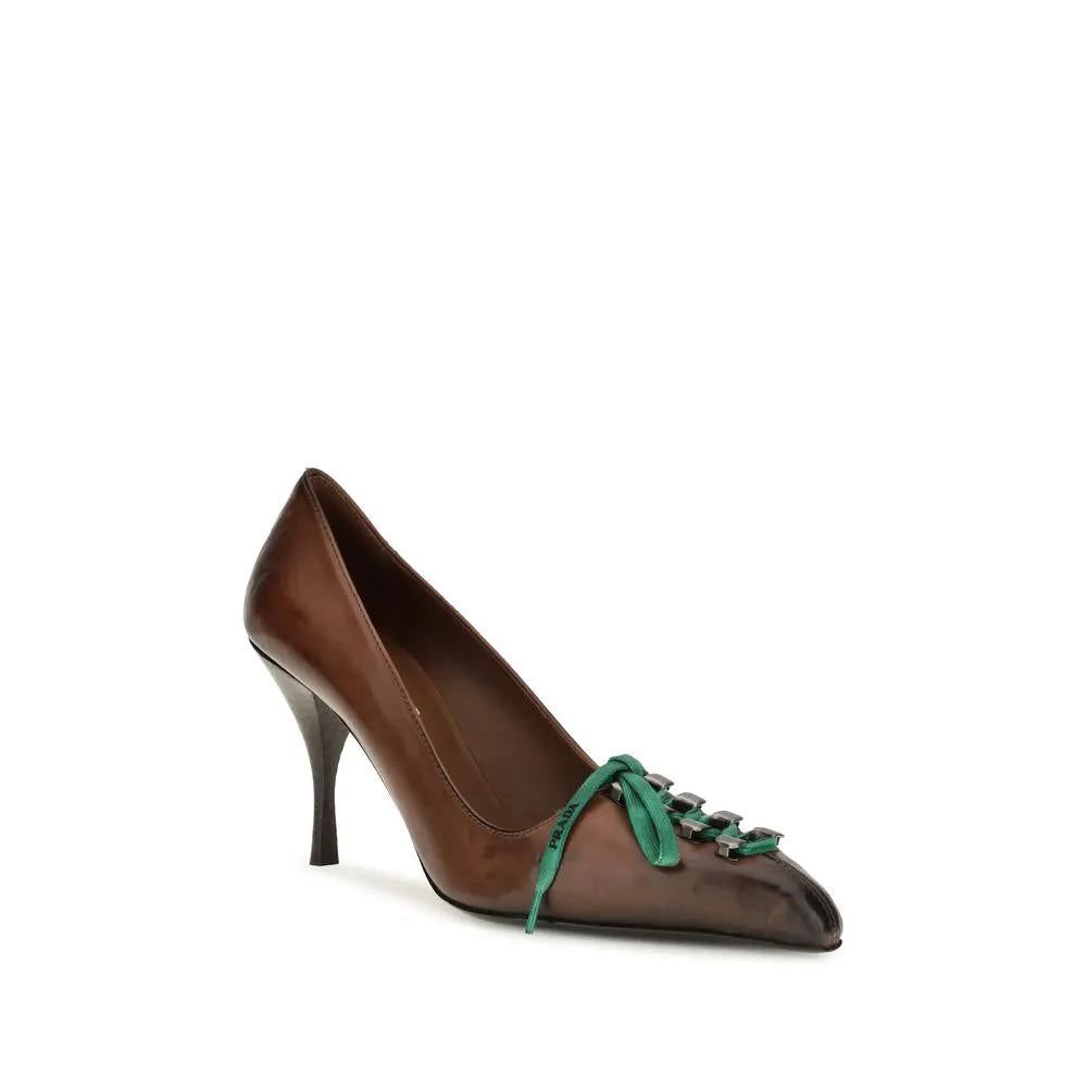 Prada Lacets en cuir de veau marron Bos Taurus
