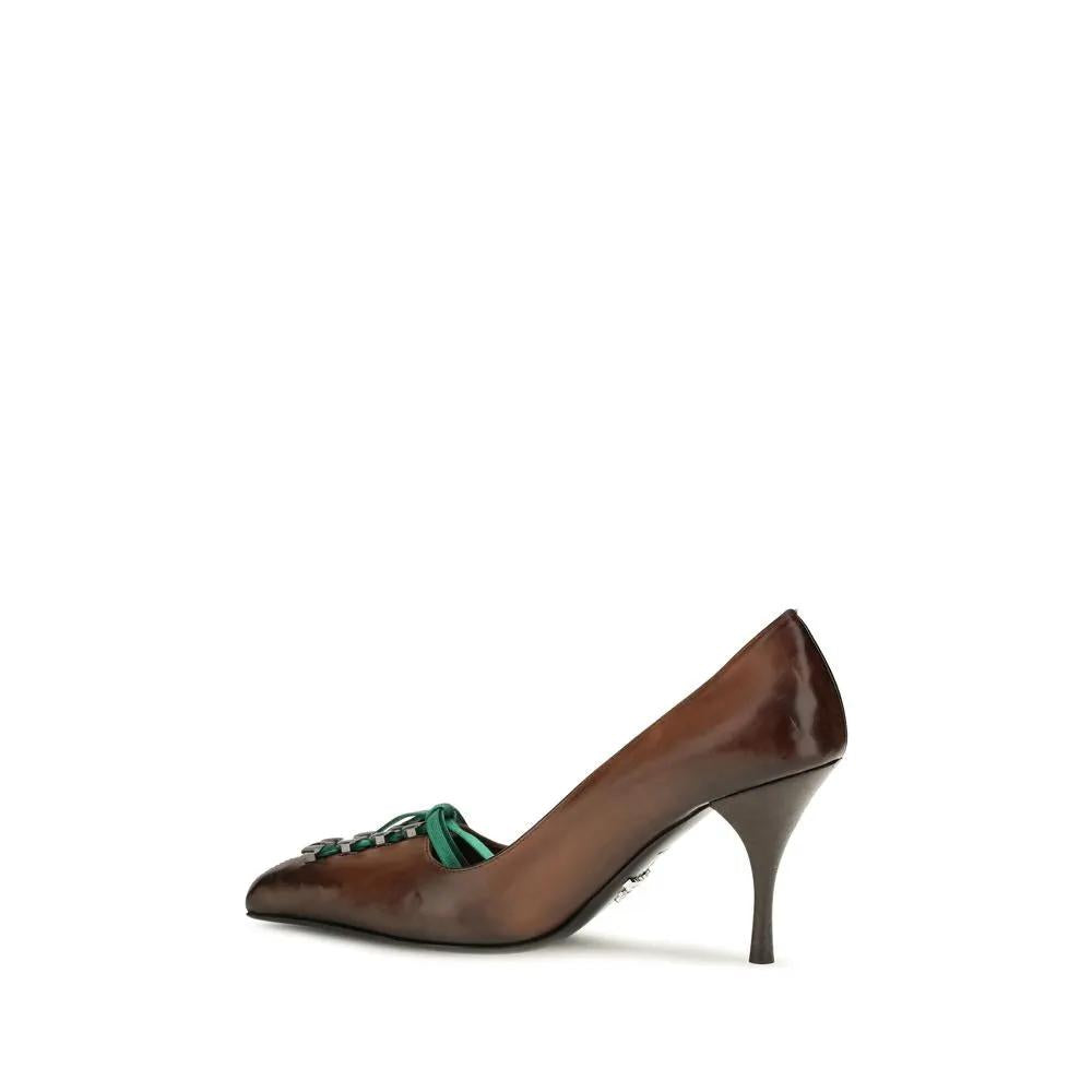 Prada Lacets en cuir de veau marron Bos Taurus