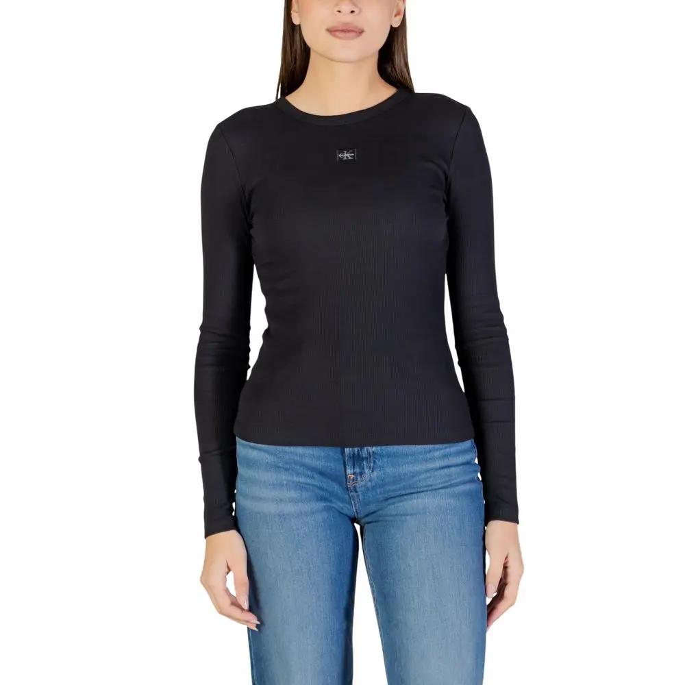 T-shirt noir en coton à manches longues Calvin Klein Jeans