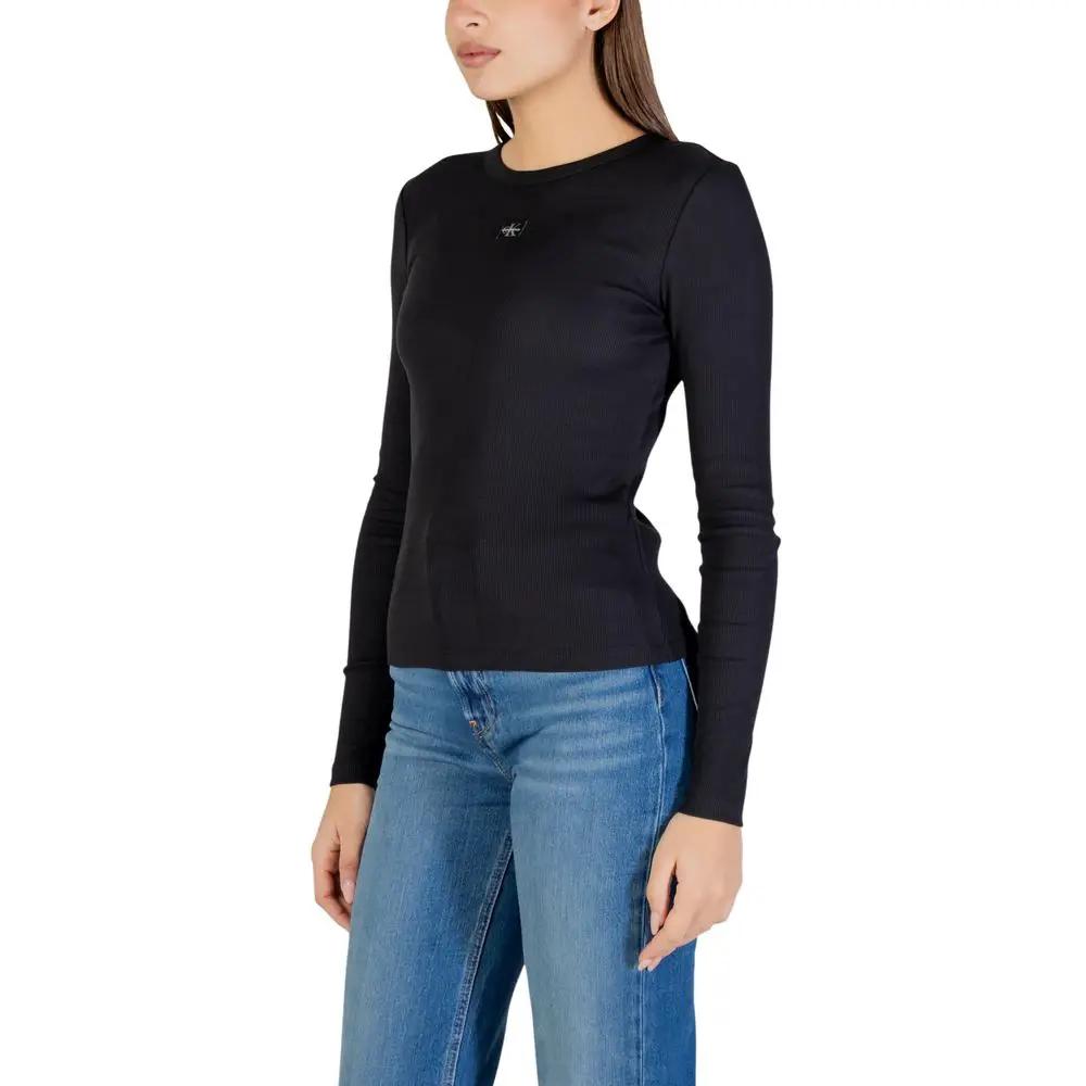 T-shirt noir en coton à manches longues Calvin Klein Jeans