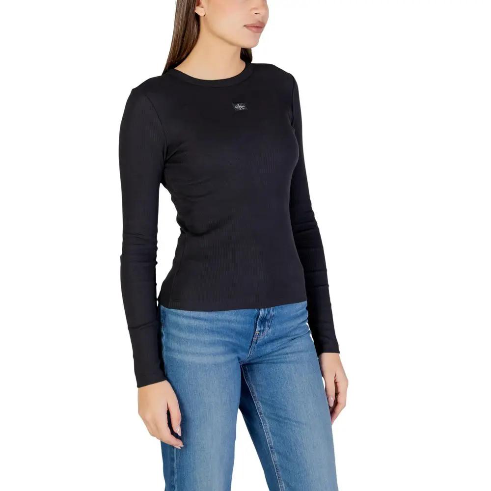 T-shirt noir en coton à manches longues Calvin Klein Jeans