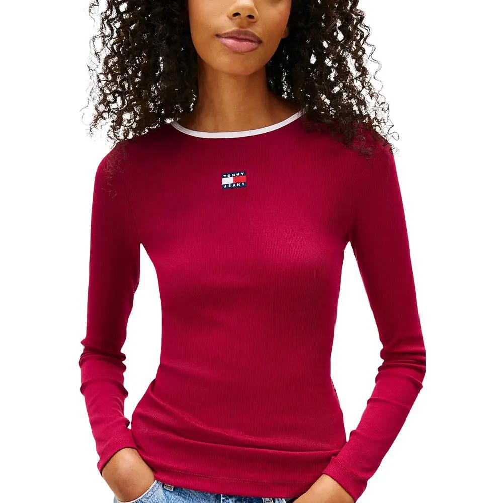 Tommy Hilfiger Jeans Bordeaux Recycled Cotton Long Sleeve T-Shirt