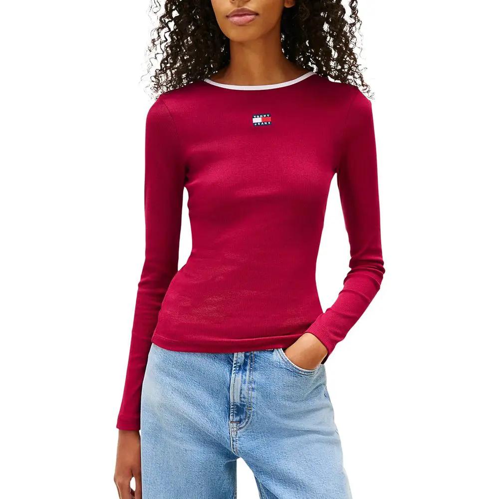 T-shirt à manches longues Tommy Hilfiger Jeans bordeaux en coton recyclé
