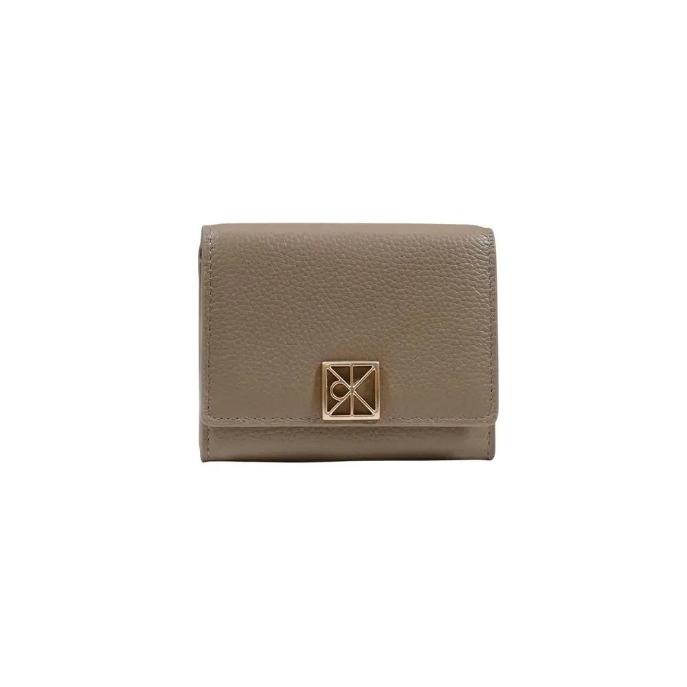 Portefeuille en cuir beige Calvin Klein